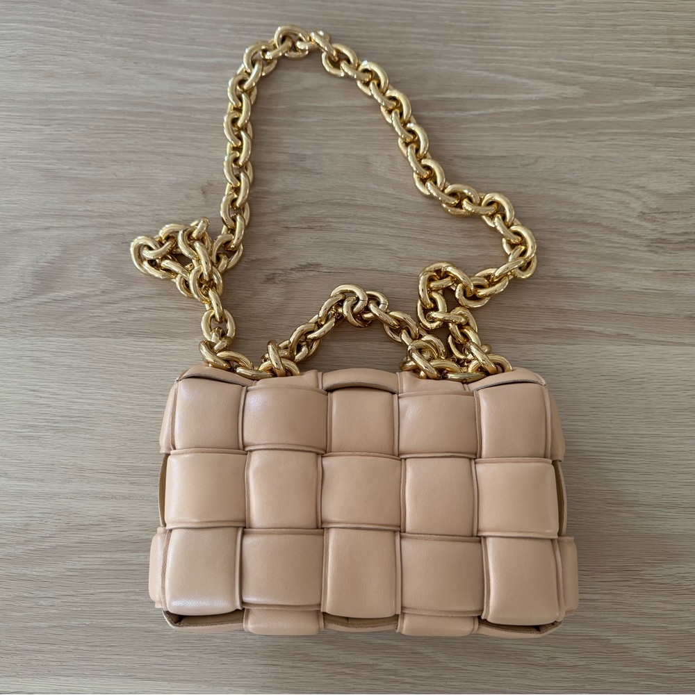 New Bottega Veneta Padded Chain Cassette Almond Gold Crossbody Bag